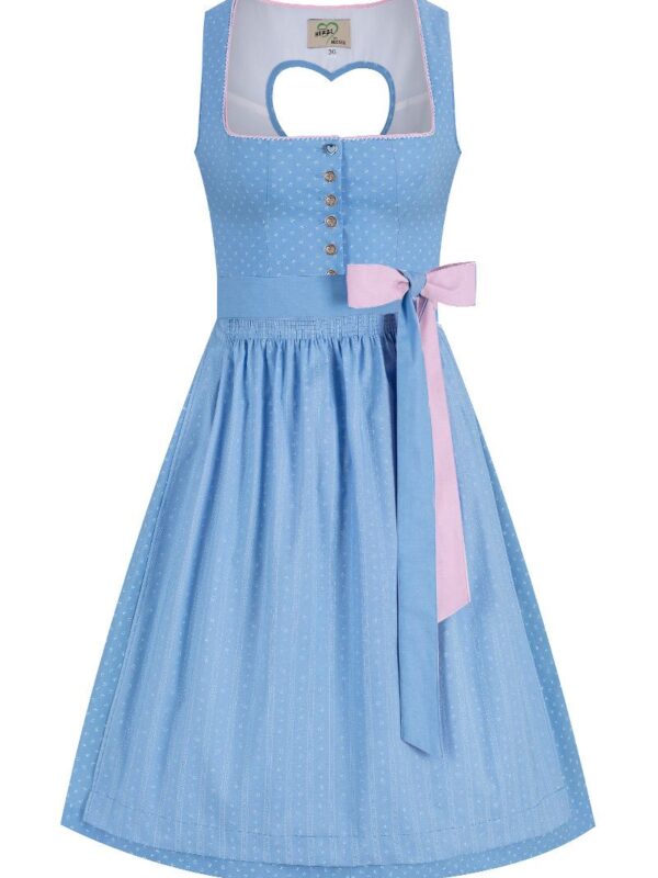 Midi Dirndl 65 cm hellblau rosa Herzl 014657 ~ 42