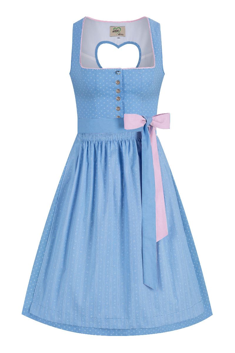 Midi Dirndl 65 cm hellblau rosa Herzl 014657 ~ 42