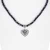Collier verschiedenfarbig mit Glasperlen und Herzanhänger 011505 ~ hellblau