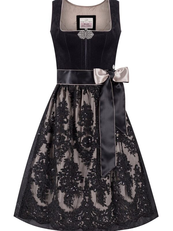 Midi Dirndl 65 cm schwarz taupe Samt Greta 014459 ~ 32