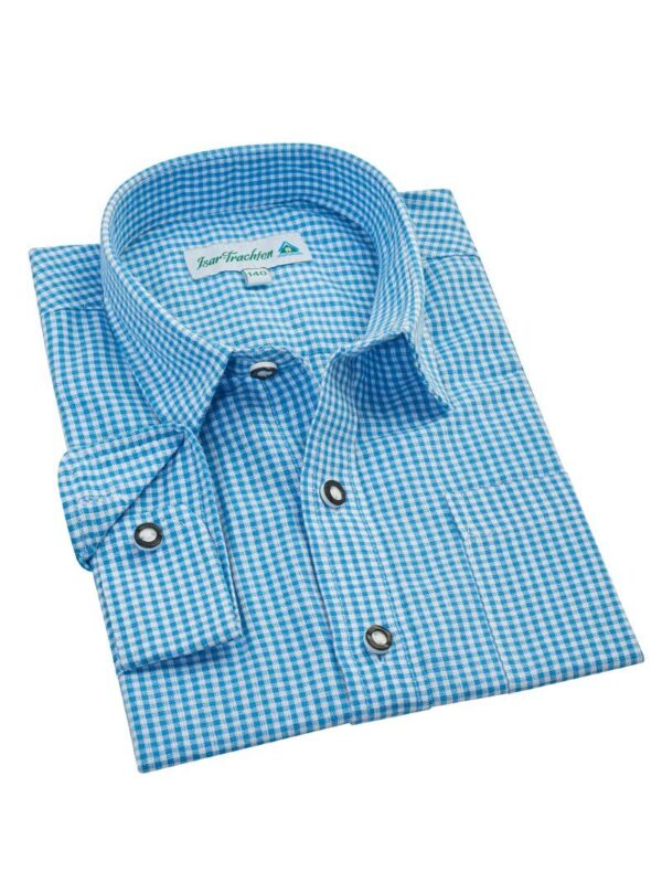 Kinder Trachtenhemd langarm blau kariert 003545 ~ 80