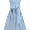 Dirndl lang 85 cm hellblau gemustert Sophie 014668 ~ 42
