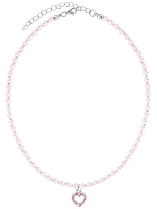 Kinder Perlencollier mit Strass-Herz 003975 ~ rosa