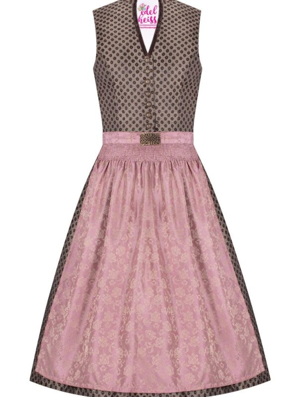 Midi Dirndl 65cm braun gemustert altrosa Nadia 005610 ~ 42