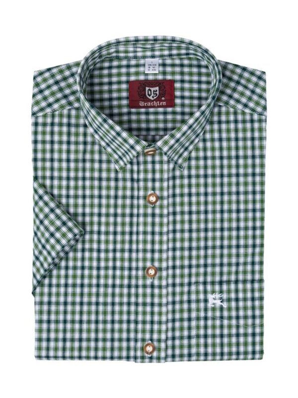 Trachtenhemd kurzarm grün kariert slimfit 112337 ~ 5XL (51/52)
