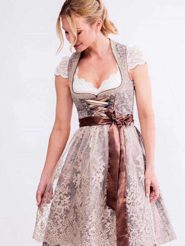 Mini Dirndl 60 cm taupe metallic geblümt Josce 014920 ~ 44